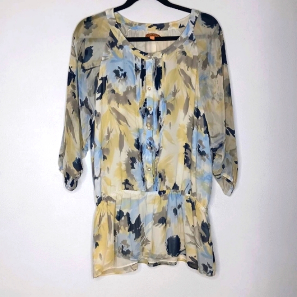 Ellen Tracy Floral Peplum Blouse Size Large